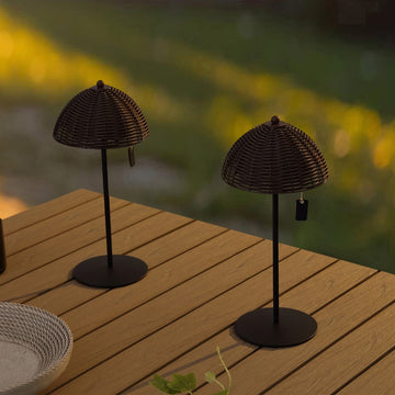 Tilly 12.75" Modern Coastal Indoor/Outdoor Wicker Shade Rechargeable/Cordless Dimmable Integrated LED Table Lamp